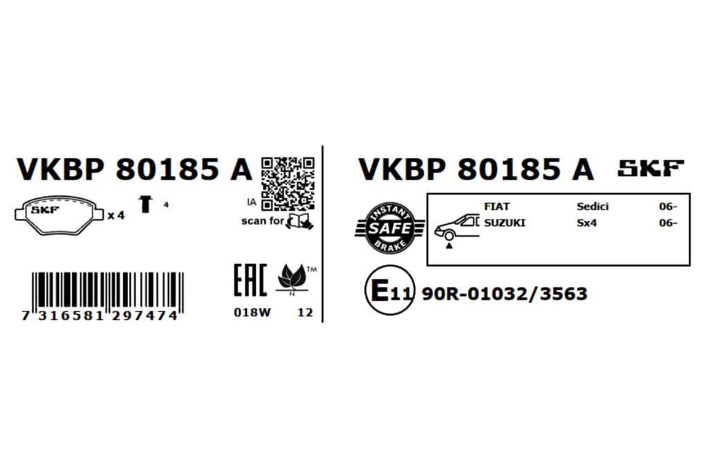 Jogo de 4 pastilhas de travão SKF ref. VKBP 80185 A